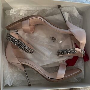 Alexander McQueen Blush Satin Heels with Rhinestone Accents